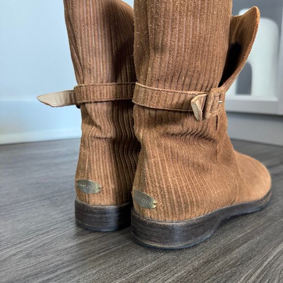 Jimmy Choo Textured Suede Leather Faux Fur Lined Chestnut Moto Bootie 38 Boots - Picture 4 of 5